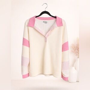 BUCKETLIST Cream and Pink Collared Pullover Sweater